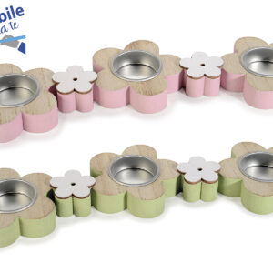 Centrotavola portatealight in legno a fiore 3 scomparti cm 31 x 8,5 x 2 H Portatealight: Ø 4