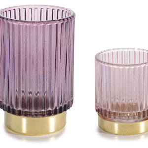 Cod. M80.18.77 Spedizione immediata Set 2 portacandela in vetro zigrinato e base dorata Grande: Ø 8,5 cm x 13 H Piccolo: Ø 7 x 8 H - Per candela da Ø 5 a Ø 4
